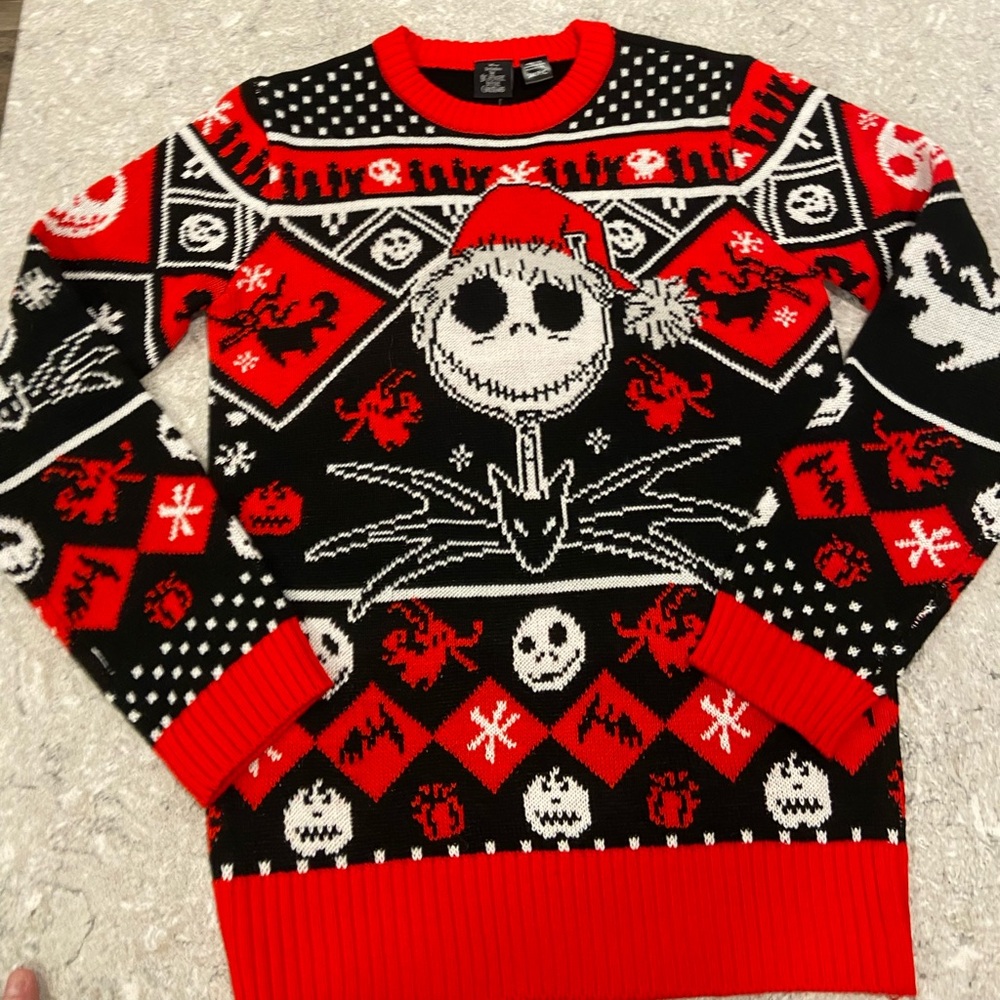Disney Nightmare Before Christmas Red and Black Graphic Crewneck Sweater-Small